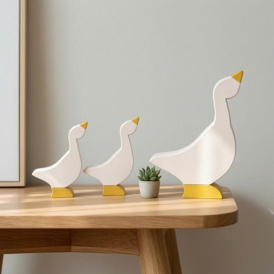 3Pcs Goose Wood Table Sign, Nordic Style Minimalist Solid Wood Decorative Ducks Set, Tabletop Centerpieces for Home Office Kids Room Shelf Decor