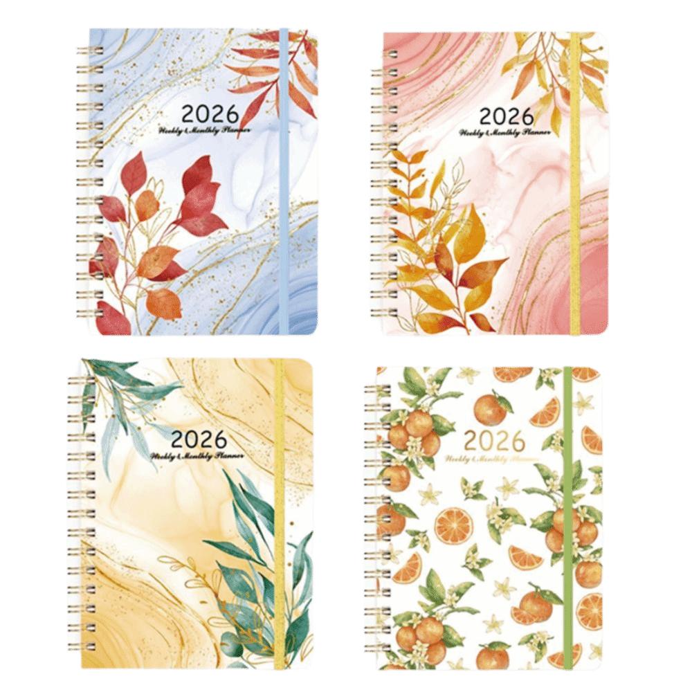 Index Tags 2026 Planner Notebook Spiral Binding Simple Design Coil Diary Book Clock In Function A5 Size Spiral Notebook