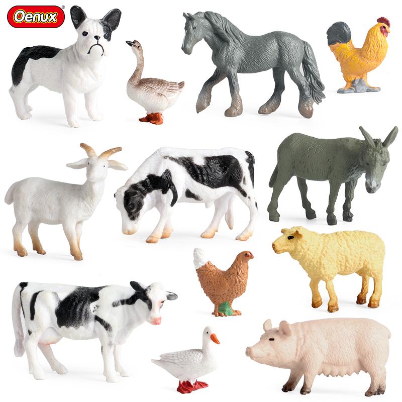 Oenux Zoo Farm Series Farmer Cow Hen Duck Model Action Figures Poultry Animals Set Figurine Miniature Educational Kids Toy