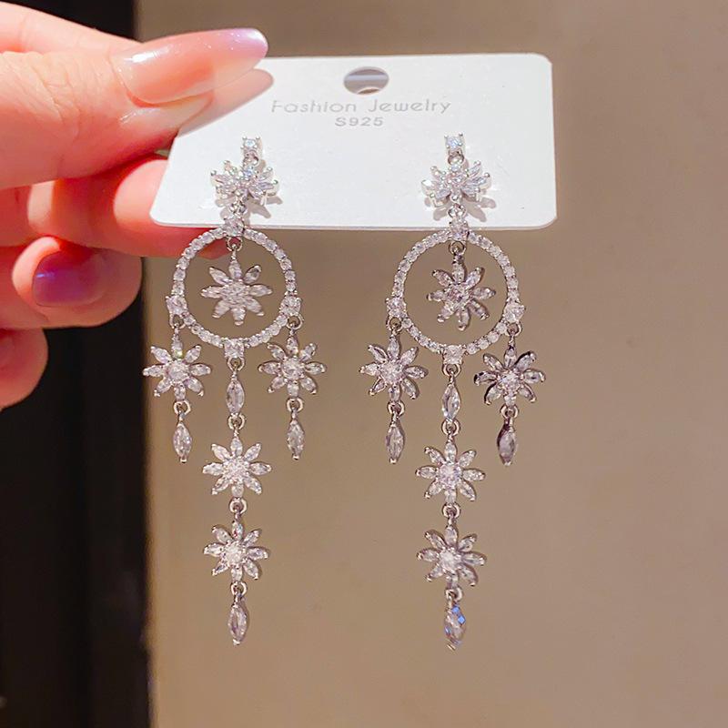 Retro Silver Needle Zircon Glass Water Drop Earrings Court Temperament Stud Earrings Personality Trend Versatile Earrings Women