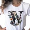 New Women T Shirt Custom Name Letter Combination Print Tshirt Flower Letter Font A B C D E F G Short Sleeve Female Tees Tops
