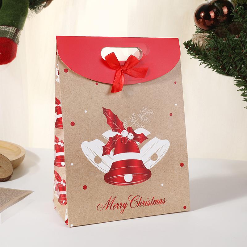 WTEMPO 4PCS 23*11*32CM Christmas Flip Cover Adhesive Buckle Bow Gift Bags Christmas Eve Creative Printed Packaging Bags DIY Festival Gift Paper Bags