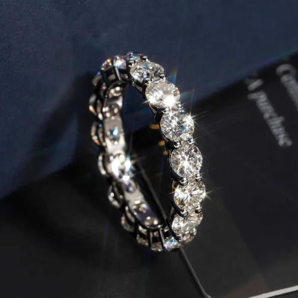 FEOBUR 5mm D Color Moissanite Ring with Certificate Women CopperFull Diamond Eternity Band Wedding Jewelry Gift