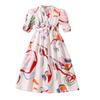 Girls' Fashion Dress 2025 Summer Children's Casual Puffed Sleeve Print Slim-fit Dress