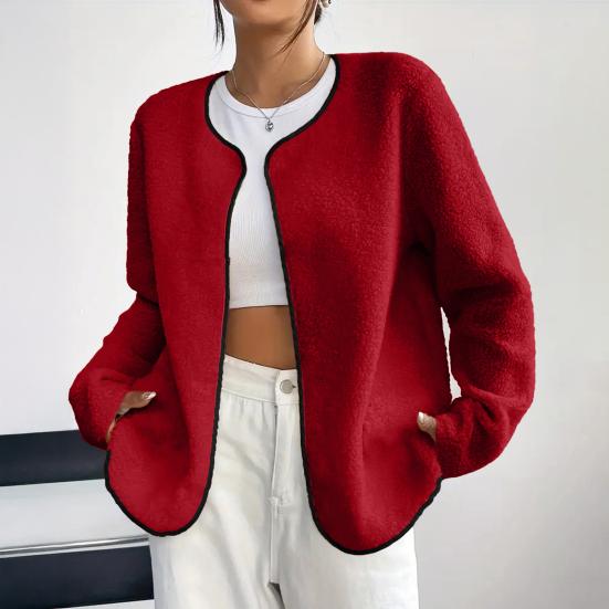 Women's Open Front Fleece Jacket Long Sleeve Cardigan Coat Soft Fuzzy Sherpa Jackets Fall Casual Warm Outerwear