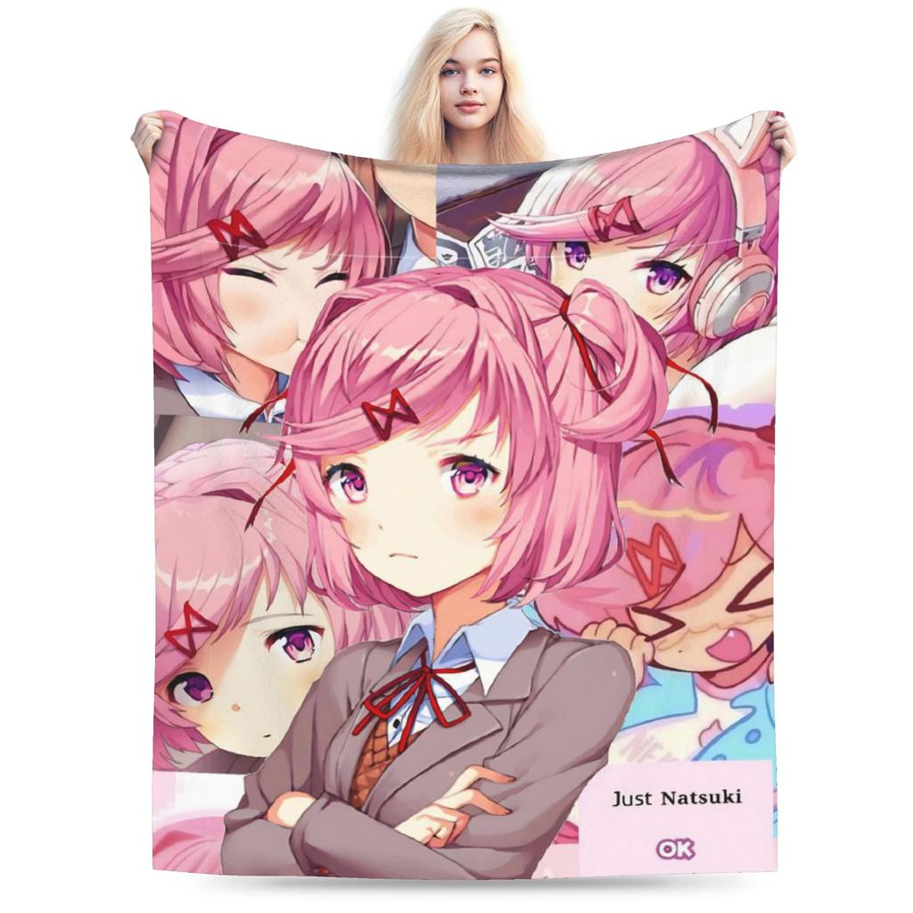 Pink Natsuki Anime Games Velvet Throw Blanket Anime Blanket for Home Bedroom Warm Bedspread