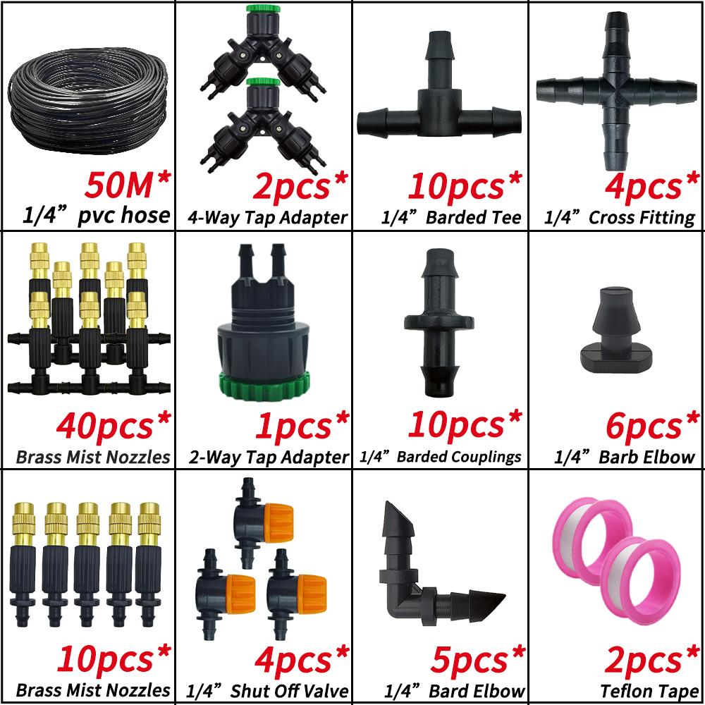 Oasis 5M-30M Garden Irrigation Outdoor Misting Cooling System Watering 1/4'' Brass Atomizer Nozzles 4/7mm Hose Patio Greenhouse
