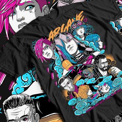 Maglietta Arcane di Jinx, T-shirt Grafica Anime Giapponese, Unisex Cotone Pesante, Tutte le Taglie,
