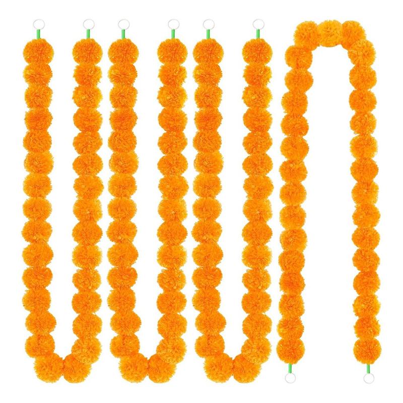

CYCLI-For Decoration,5Pcs Marigold Garland, 5 Feet Artificial Flowers For Diwali For Home, Marigold Head