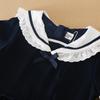 Girls Summer Dress 100% Cotton Navy Blue Clothes for Kids Aged 2-6 Years with White Collar Short Sleeves Children Dresses