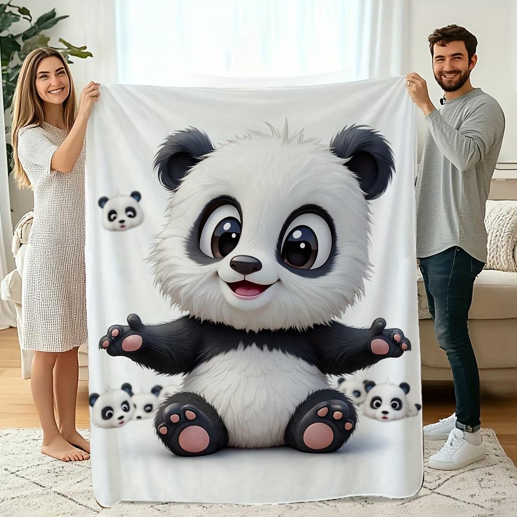 Panda Parade Print Flannel Blanket - Twin Size Cozy Bedspread with Retro Cute Pandas - Ideal Four Seasons Sofa Gift 75X95CM