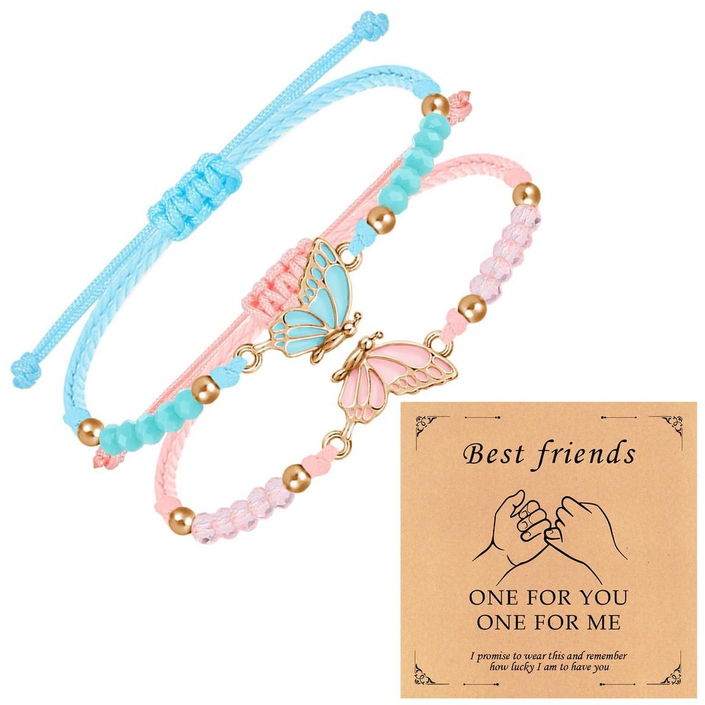 Couple Friendship Gift Set Flat Knot Weaving Adjustable Color Wax Rope Weaving Butterfly Bracelet