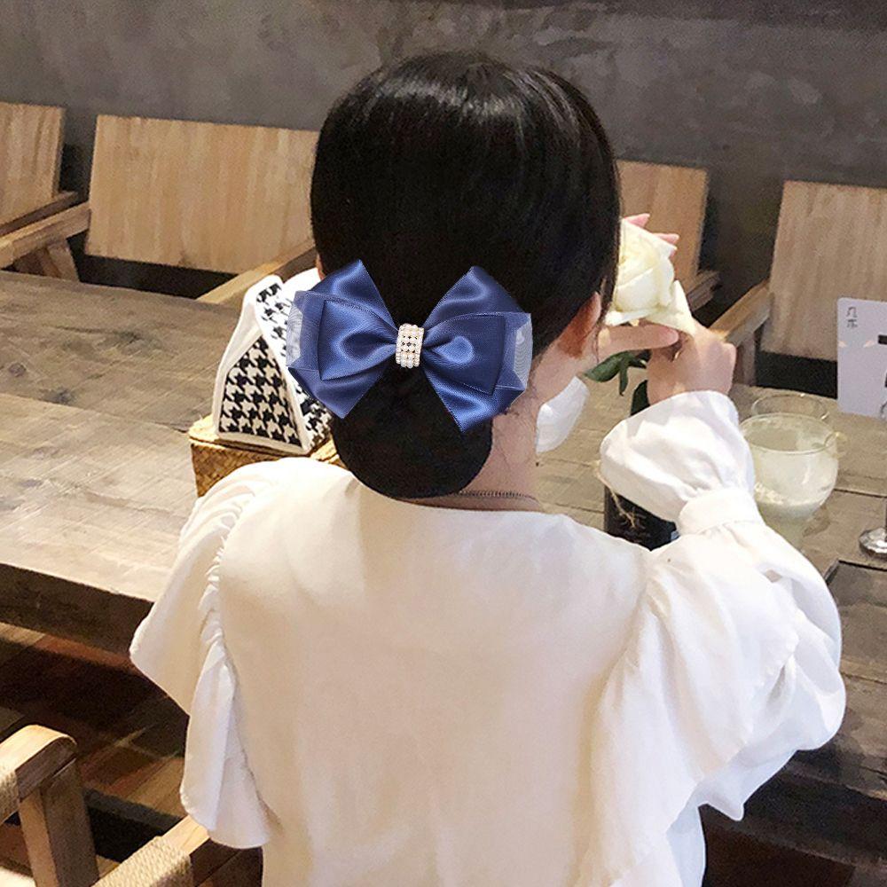 

Pearl Hotel Big Bow Zircon Hairgrips Cover Net Women Spring Clips Korean Bun Snood Ponytail Clip