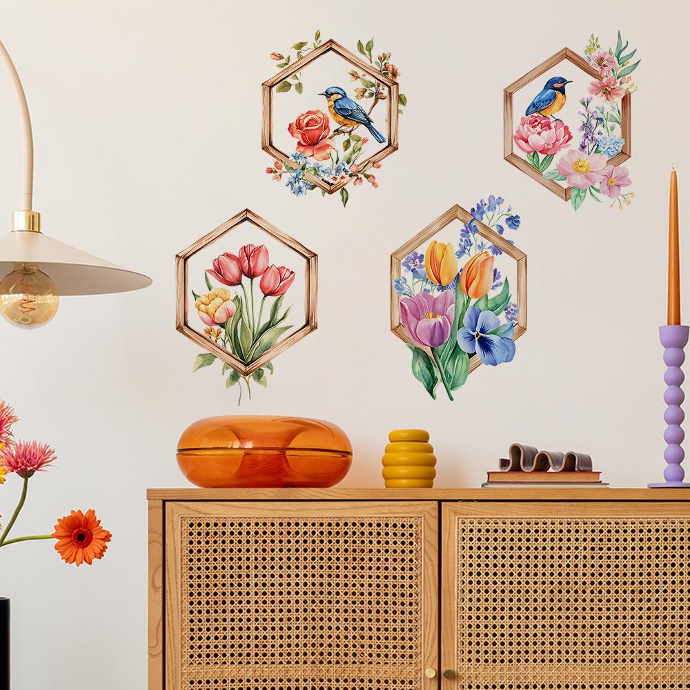 Beautiful Painted Flower House Wall Stickers Self-Adhesive for Bedroom Living Room Hallway Home Decor
