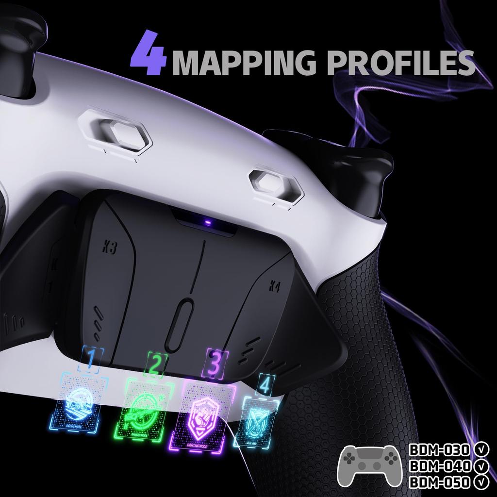 eXtremeRate RISE4 Plus MAX Back Paddle Kit for PS5 Controllers 040 with Bottom Clicky Trigger Stops Rubber Remappable Back Button Kit for PS5