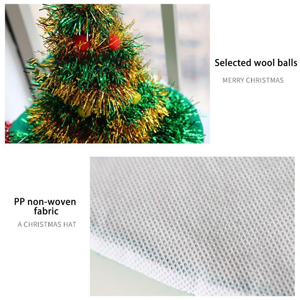 Christmas Tree Hat Non Woven Rain Silk Hat Suitable For Christmas Party Home Festival Clothing Props Shiny Christmas Hat