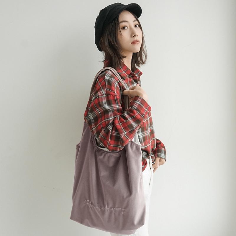 

Модная женская бархатная вышитая сумка для девочек, корейская литературная сумочка розовый