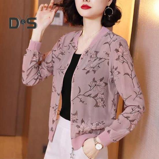 Jachetă Subțire de Vară pentru Femei, Imprimeu Floral, Fermoar, Palton Scurt, Protecție Solară, Cardigan pentru Sporturi în Aer Liber, Plajă, Drumeții