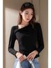 Autumn 2025 French Knitted Straight Shoulder Twisted Long Sleeve Women's Top