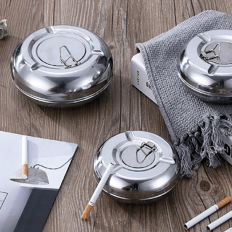 Stainless Steel Ashtray with Lid Detachable Outdoor Cigarettes Tray Holder for Home Bedroom Office Tabletop Decoration Gift