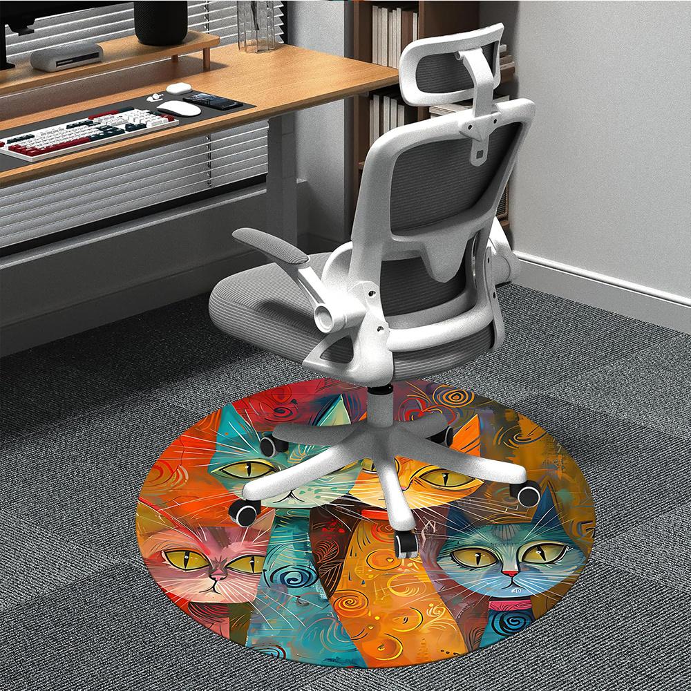 1pc Cat Artwork Office Round Area Rug, Indoor Mat Suitable ForOffice, Under Office Chairs Bedroom Living Room Home Decor, Room Decot010