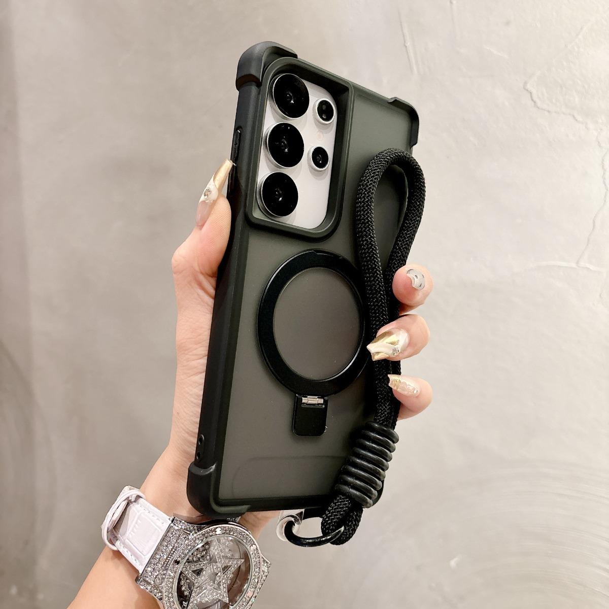 

Armor Folding Magnetic Ring Stand Wrist Strap Phone Case for Samsung S24 S25 Plus S23 S26 Ultra Shockproof Protective Cover Galaxy S26