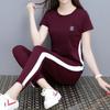Women's Loose Fit Two-Piece Tracksuit Short Sleeve T-Shirt Elastic Waist Ankle Pants Casual Matching Outfit Set