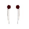 S925 Sterling Silver Red Rose Tassel Earrings: 2024 Luxury Velvet Design