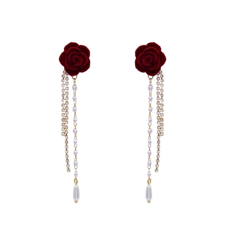 S925 Sterling Silver Red Rose Tassel Earrings: 2024 Luxury Velvet Design