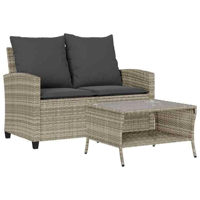 VidaXL Garden Sofa 2-seater Cushions and Table Light Grey Polyrattan, Outdoor Sofa, Garden Loveseat, Sofa of 4103850