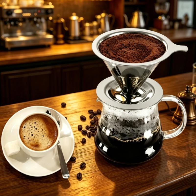Reusable Double Layer Coffee Filter Holder, Pour Over Coffee Dripper Tea Strainer Basket Coffee Making Accessories Tool