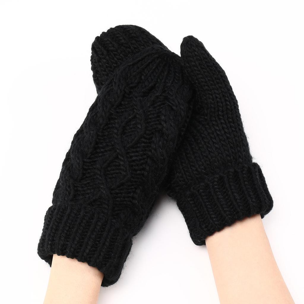 Diamond-shaped Mittens Autumn and Winter New Women's Knitted Wool Plus Velvet Thickened Fashionable Finger Warm Gloves