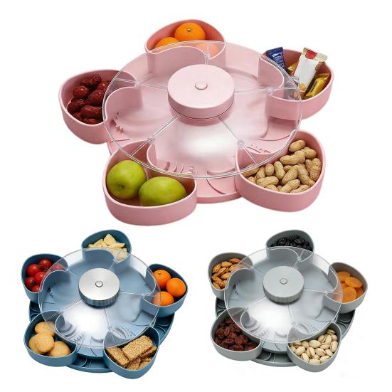 Heart-Shaped Rotating Snack Tray with 5 Compartments 360 Degrees Spinning Serving Platter
