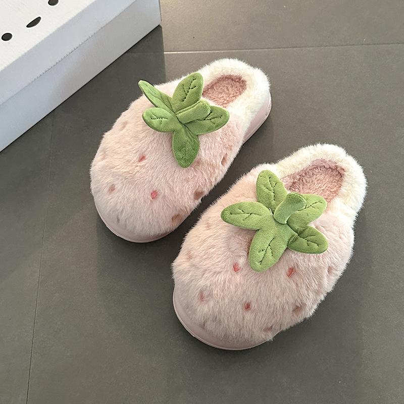 

Fashion Cartoon Strawberry Girls Winter Cotton Slippers 2025 Autumn New Home Cute Indoor Anti Slip Thick Bottom Fuzzy Slippers Pantuflas 40-41 розовый