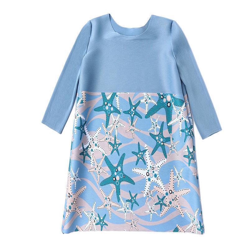 Women's High-end Temperament Summer Printing Crew Collar Dress Skirt Fashion Loose Plus Size Party Clothing Pleated Dresses