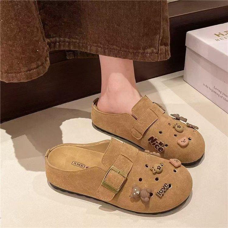Retro Thick-soled Cartoon Cute Bag Head Outer Wear Spring and Summer New Casual Pedal Hole Slippers
