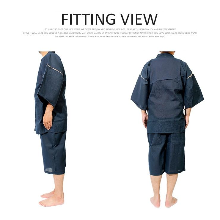 One Colors Shijira Weave Jinbei Japanese Solid Size 3L Men's Set, Pattern, Color, Striped, Black, (4)