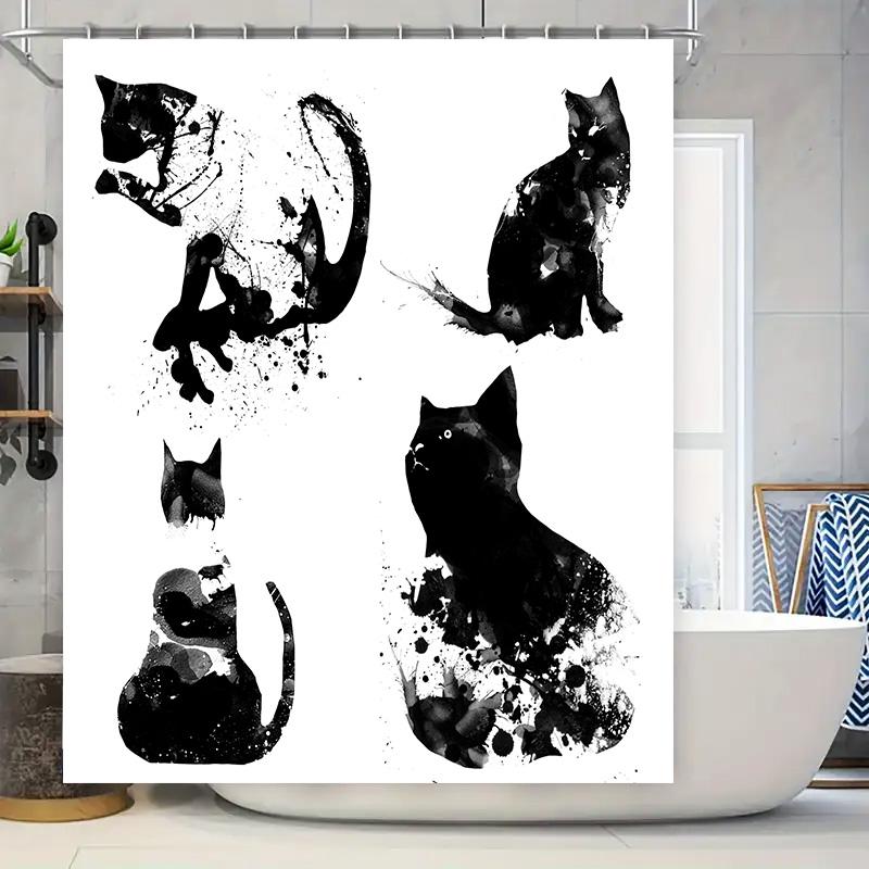 

Watercolor Cat Shower Curtain 7 Designs Black White Decorative Print For Bathroom Made From Recycled Materials W60H190(CM)-1 Pcs