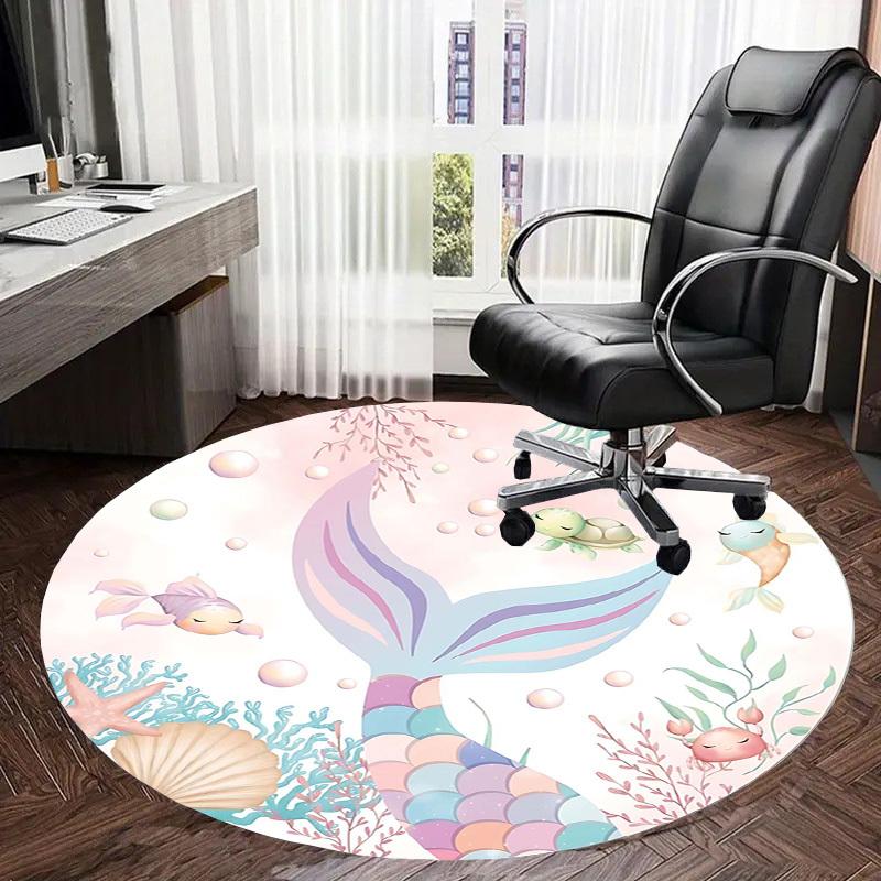 1PC Mermaid Tail Ocean Life Non-Slip Floor Round Carpet, Office, Family, Bedroom, Large Area Rug Indoor Rugs, Vibrant Colors-Z0477