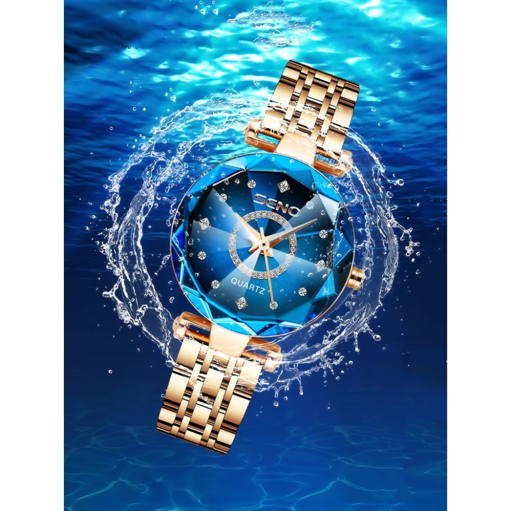 Luxury Elegant Women's Watch Rhinestone Ocean Heart Waterproof Rose Gold Stainless Steel Quartz Women's Fashion Birthday Gift