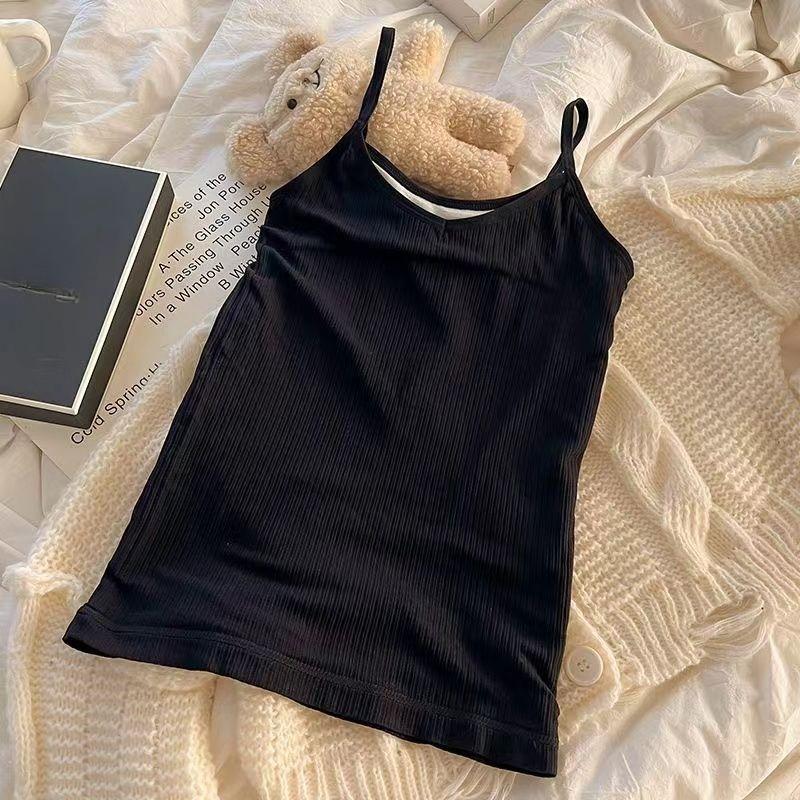 Dam Enfärgad Randig Vacker Rygg Camisole Väst Integrerad Bröstvadd Koreansk Stil Het Tjej Baslager Topp