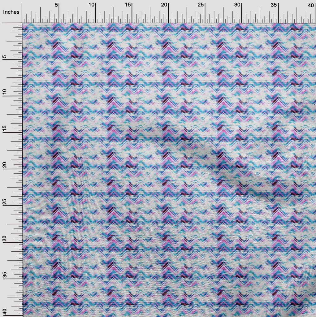 oneOone Cotton Flex Blue2 Stoff, abstrakt, Zickzack, Nähen, Basteln, Projekte, Stoffdrucke, Meterware, 40 Zoll