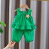 Girls Summer Cotton Vest And Shorts Set Stylish Two Piece Outfit For Kids Fashionable Casual Beachwear