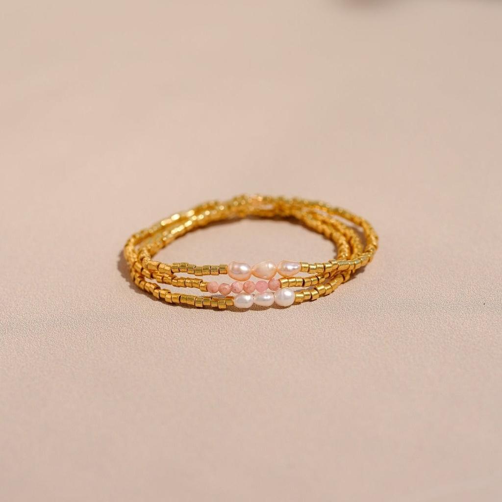 Woven Natural Freshwater Pearl Bracelet Baroque Pearl Beaded Ring Set Color Retaining Jewelry Women