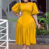 Pleated Puff Sleeve Plus Size Dress - European & American Fashion 2022