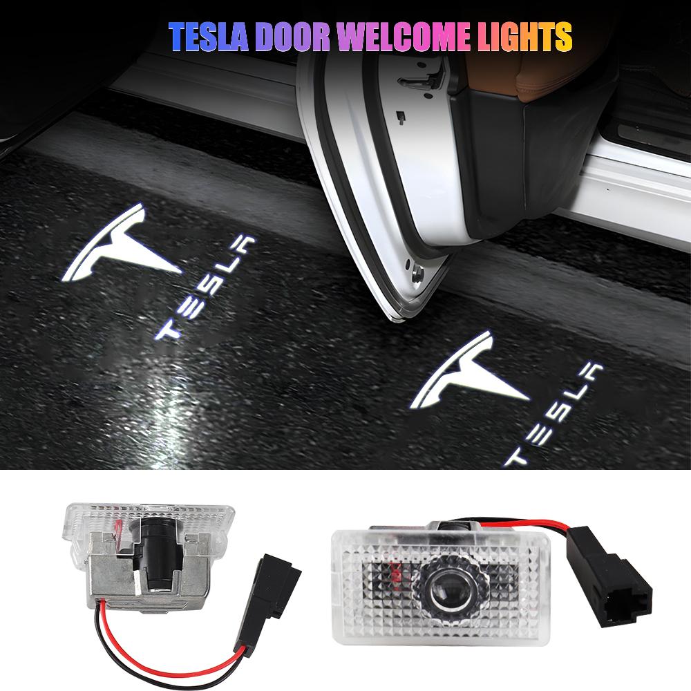 2pcs Car Led Courtesy Door Logo Projector Lamp For Tesla Model Y Model 3 Model S Model X