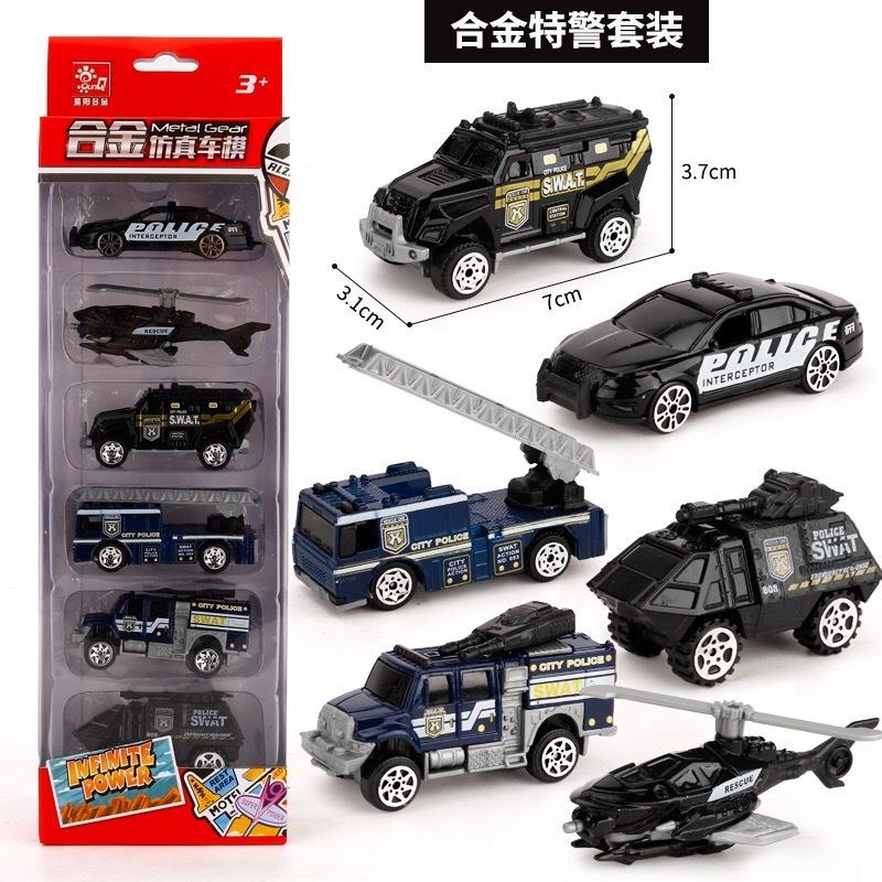 

6 шт./компл., детская модель автомобиля, образовательная раздвижная игрушка для мальчика, инженерная модель из сплава police car