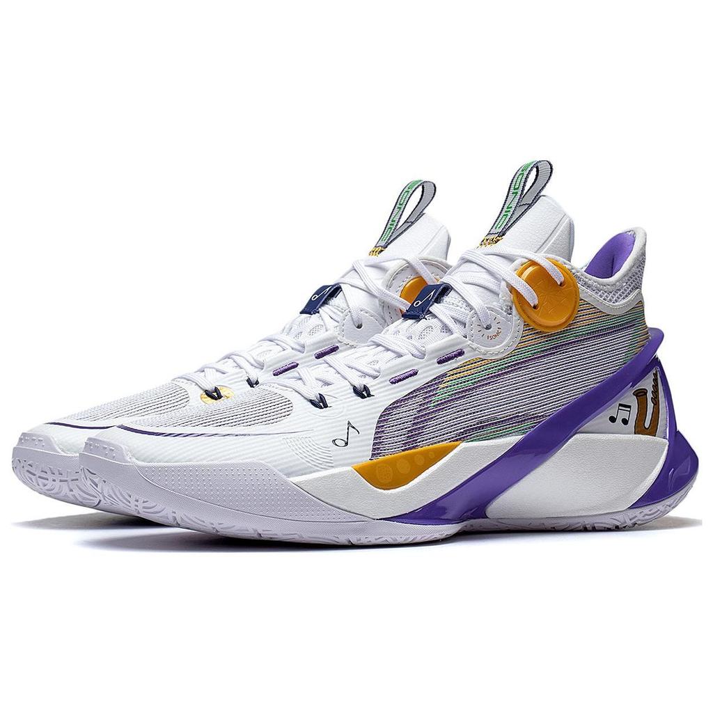 Li Ning Sonic 10 Ultra Durable Breathable Mid-Top Basketball Shoes Men Basketball Shoes White Purple ABAS145-4