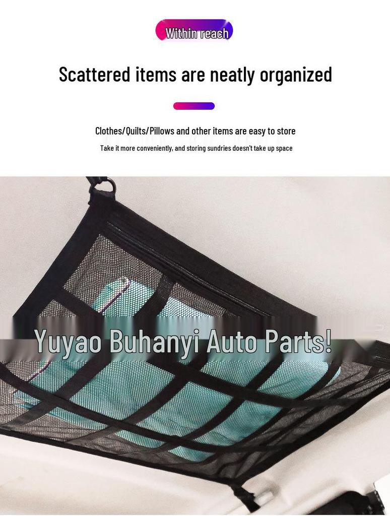 Car Supplies Roof Net Double Zipper Storage Organizer Bag