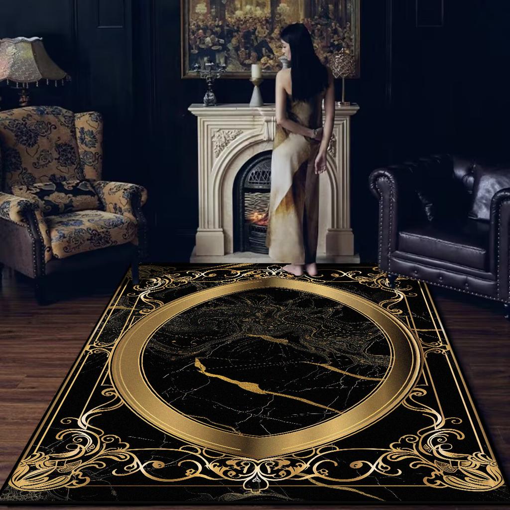 Modern Luxury Black Carpet for Living Room Washable Decoration Home Chinese Style Rugs for Bedroom Non-slip Large Rug Bath mat